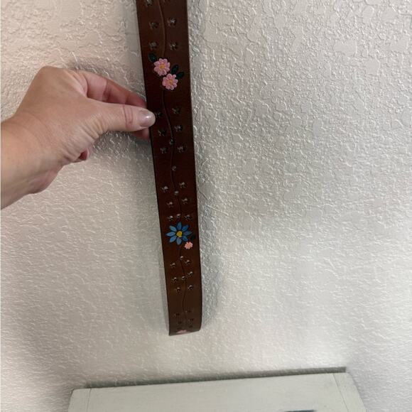 NWT Free People Eye Candy Leather Belt in Ground Clover Floral Accents Boho main image 5